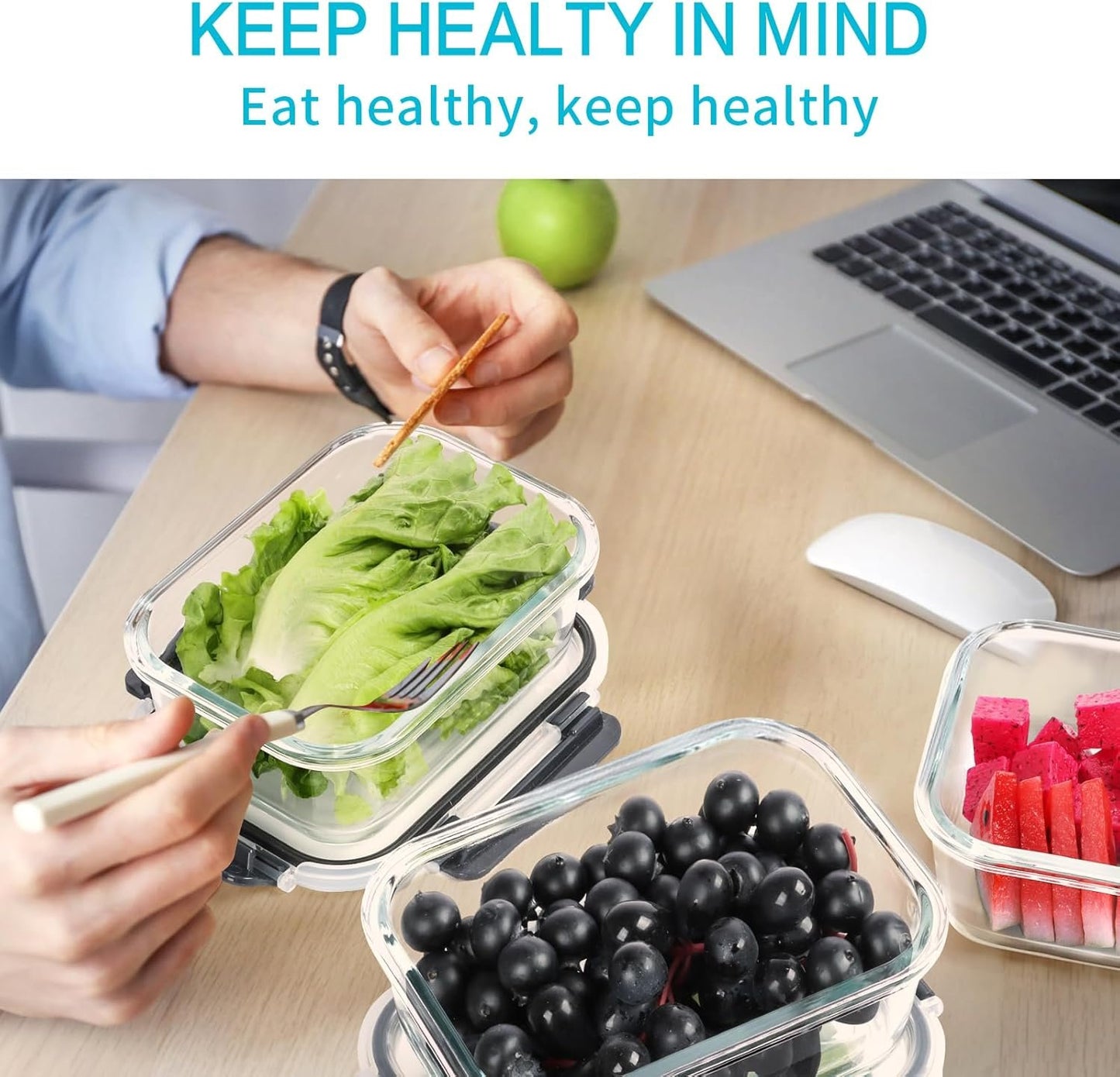 Skroam 10 Pack Glass Meal Prep Containers, Glass Airtight Food Storage Containers with Lids, Pantry Kitchen Storage Containers for Lunch, Food Storage, Meal Prep, Glass Lunch Bento Boxes - 22 OZ