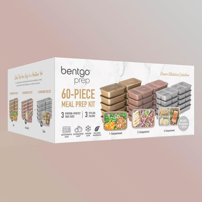 Bentgo Prep 60-Piece Meal Prep Kit - Reusable Food Containers 1-Compartment, 2-Compartment, & 3-Compartments for Healthy Eating - Microwave, Freezer, & Dishwasher Safe (Gleam Metallics)