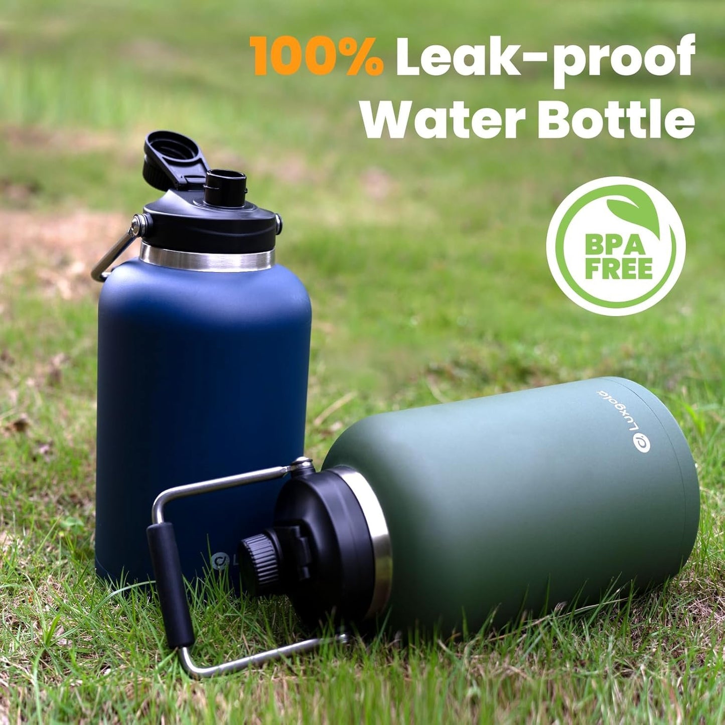 Luxgola 128 oz Insulated Water Bottle with Spout Lid and Handle, One Gallon Stainless Steel Large Double Vacuum Water Jug for Cold & Hot Drinks - Sweat Proof, Great for Travel, Gym, Camping - Black