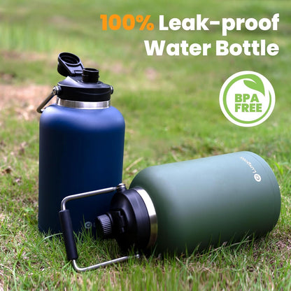 Luxgola 128 oz Insulated Water Bottle with Spout Lid and Handle, One Gallon Stainless Steel Large Double Vacuum Water Jug for Cold & Hot Drinks - Sweat Proof, Great for Travel, Gym, Camping - Black