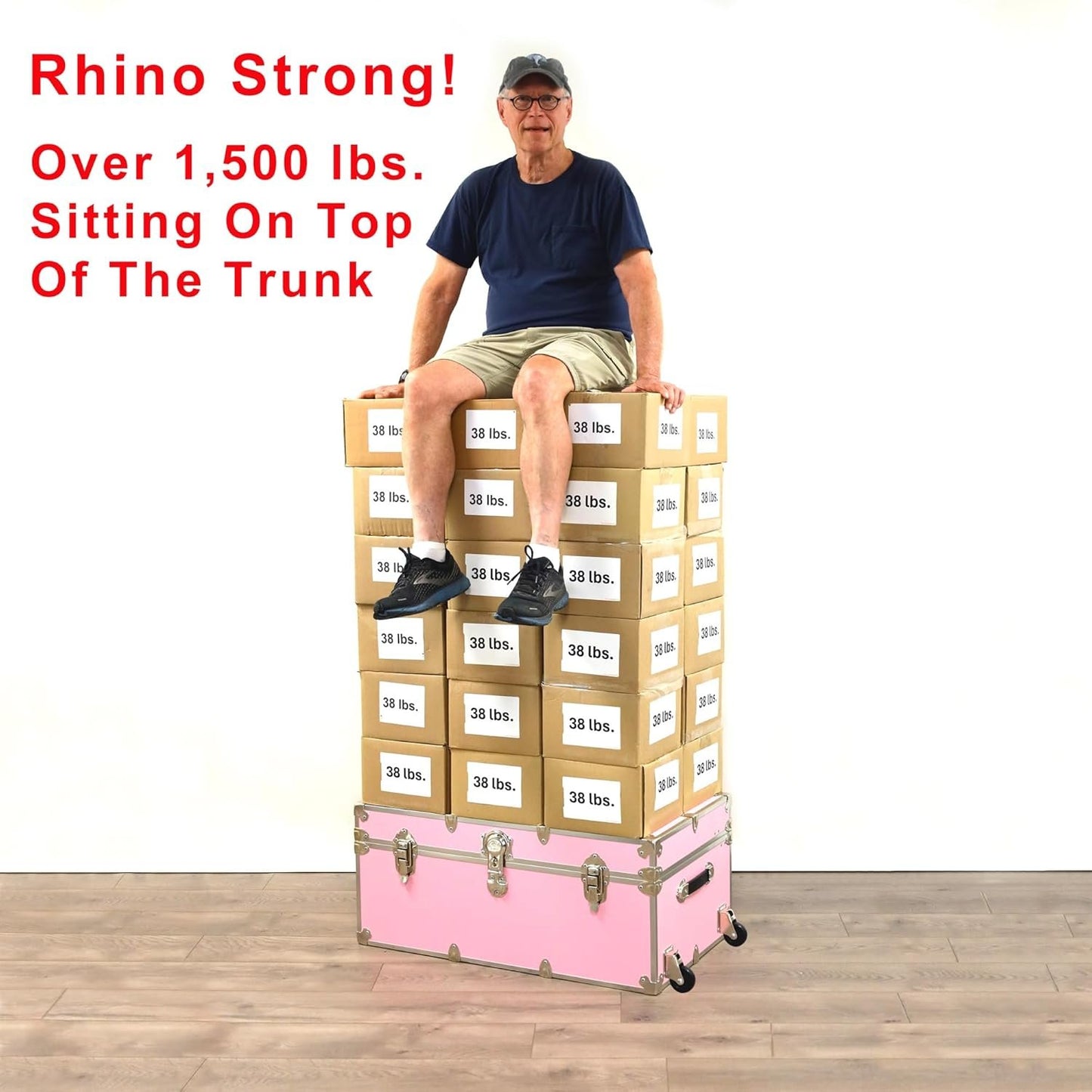 Rhino Trunk & Case Large Armor Trunk with Removable Wheels, Summer Camp, College, Storage 32"x18"x14" (Black)