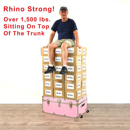 Rhino Trunk & Case Large Armor Trunk with Removable Wheels, Summer Camp, College, Storage 32"x18"x14" (Black)