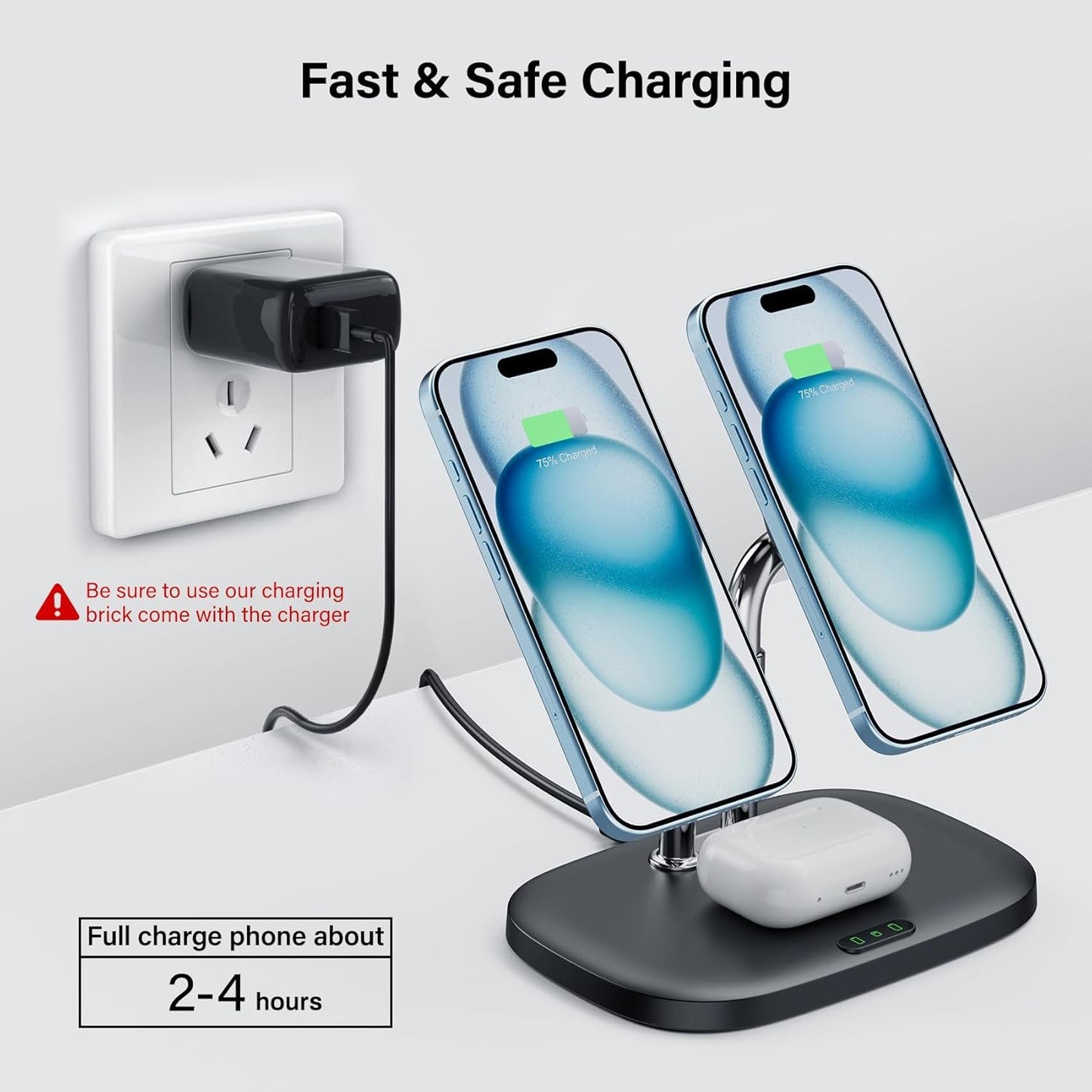 SwanScout Magnetic Dual Phone Charger for iPhone, 3 in 1 Wireless Charging Station for iPhone 15/14/13/12 Series, for Air pods Pro 2/3, Magnetic Wireless Phone Charger (Black)