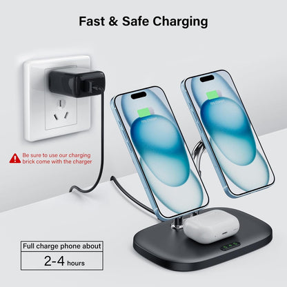 SwanScout Magnetic Dual Phone Charger for iPhone, 3 in 1 Wireless Charging Station for iPhone 15/14/13/12 Series, for Air pods Pro 2/3, Magnetic Wireless Phone Charger (Black)