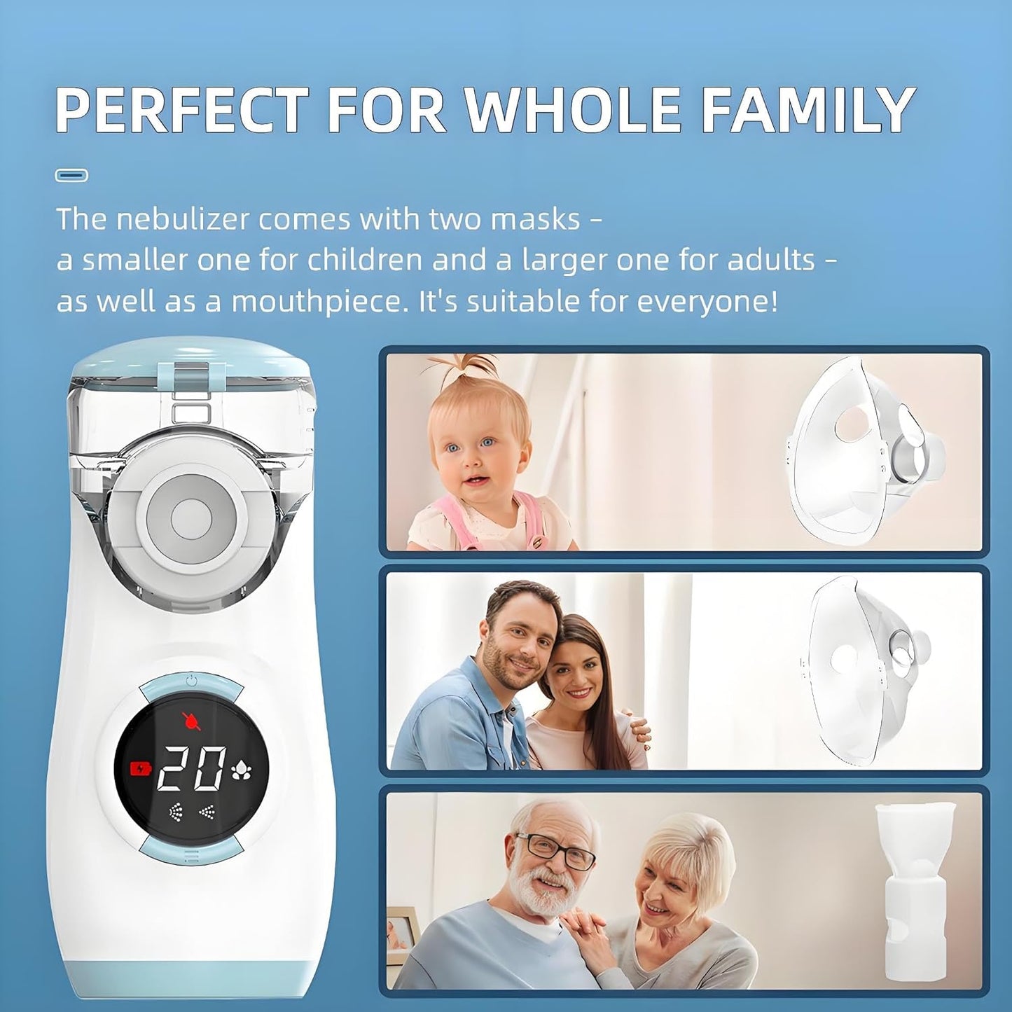 Mesh Nebulizer, Portable Nebulizer with Intuitive LED Interface and Auto-Cleaning, Handheld Nebulizer for Adults Kids