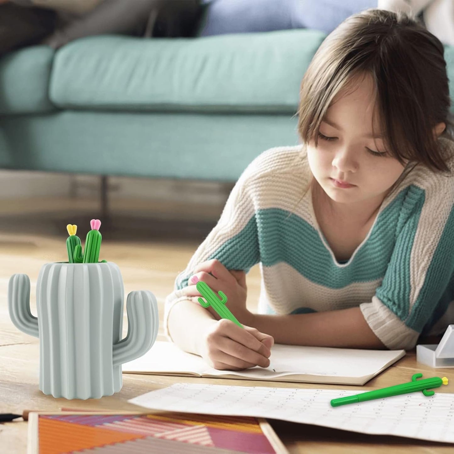 CIOUYAOS 2 PCS Cactus Pen Holder, Cute Pen Organizer Container and 4 PCS Cactus Gel Pen, Multifunction Pen Cup for Desk Accessories Cosmetic Makeup Stationery Storage (AK20)