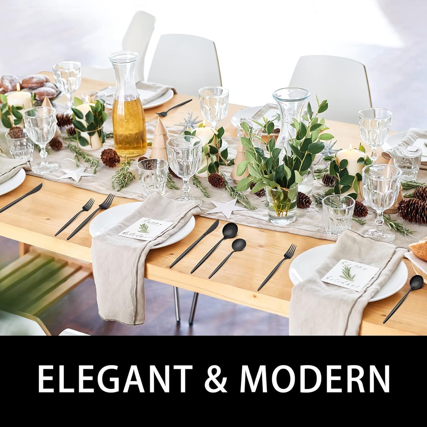 30-Piece Black Silverware Set, Flatware Set for 6, Food-Grade Stainless Steel Tableware Cutlery Set, Utensil Sets for Home Office Restaurant Hotel, Dishwasher Safe