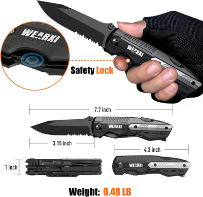WEARXI Gifts for Men, Pocket Knife Multitool, Fathers Day Gift from Daughter Son Wife, Birthday Gift for Dad/Men/Him, Dad Gifts for Him, Cool Gadgets, Fathers Day Ideas, Camping Accessories