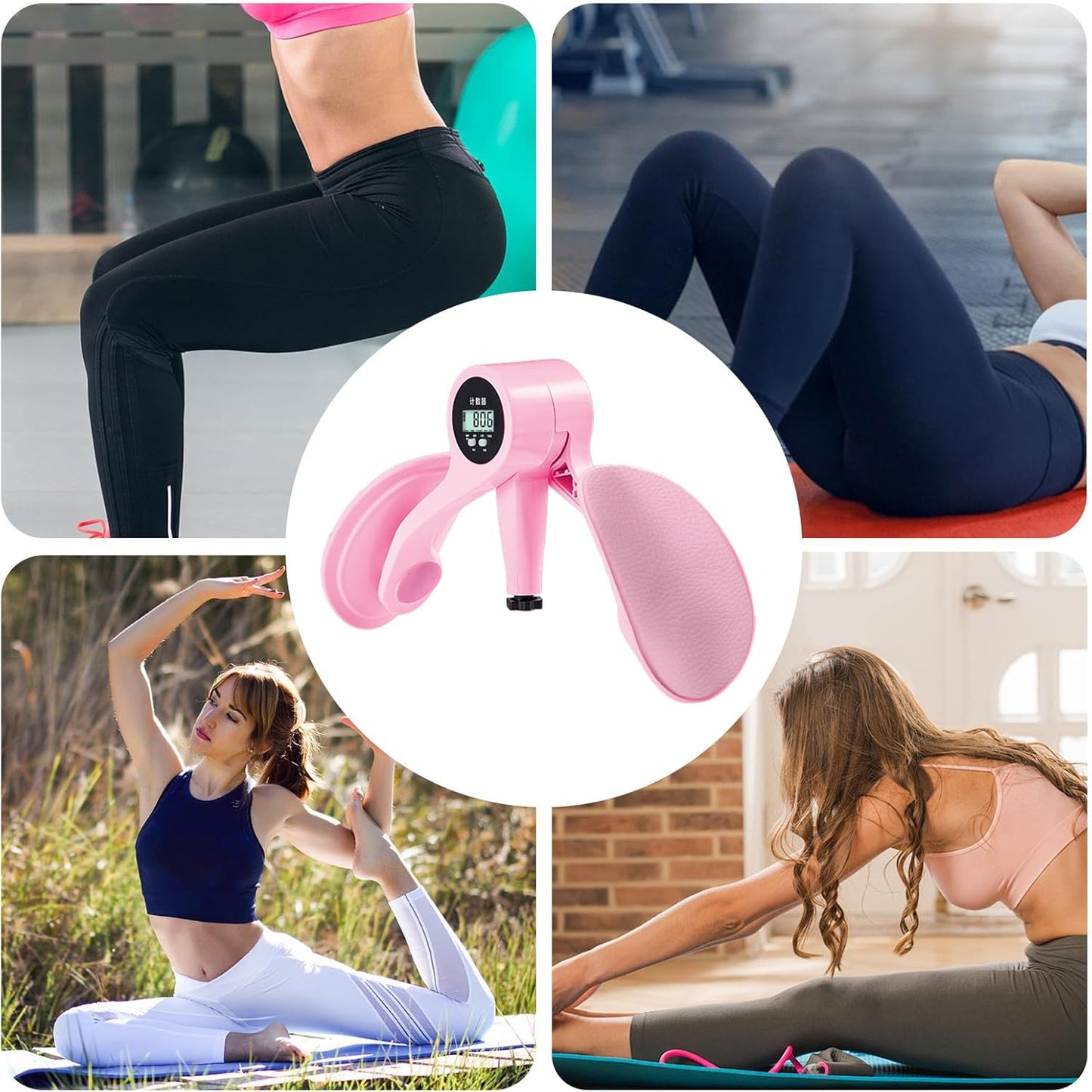 Pelvic Floor Trainer, Adjustable Thigh Exerciser, 12.99x12.99x4.33 Inches Digital Counter Fitness Device, Muscle Strengthening Gear, Womens Home, Workout for Rehab, Yoga, Balance