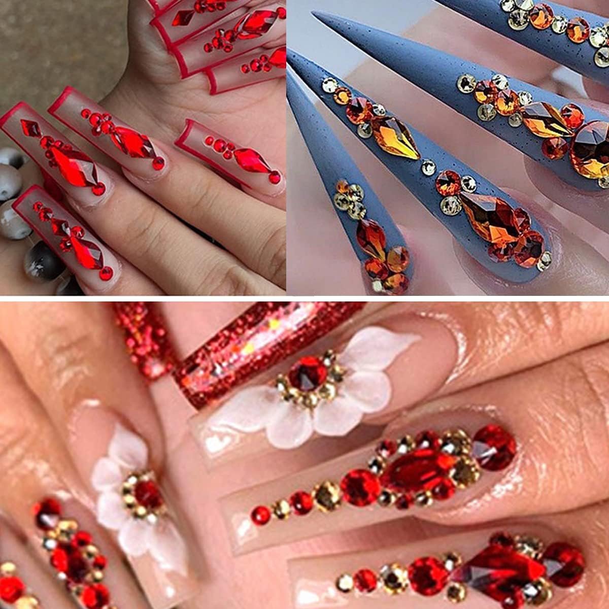 Yatinkim 810pcs Red Nail Art Rhinestones Set Crafts Eye Face Gems Nail Jewels Manicure Charms Design Makeup Supplies Accessories Shiny Wax Pencil