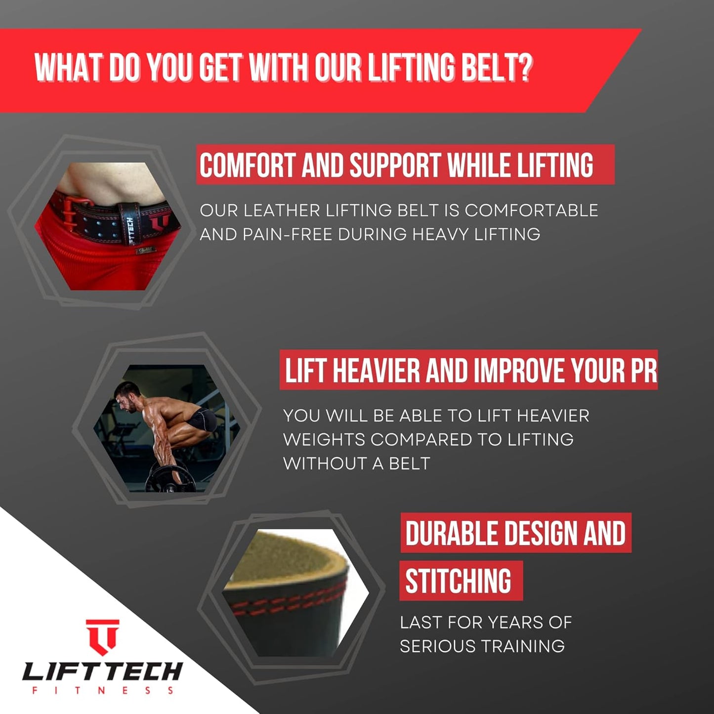 Lift Tech Fitness Weight Lifting Belt 4" Leather Belt for Men and Women Gym Belt for Deadlift Squat Powerlifting Crossfit Strength Training Leather Belt for