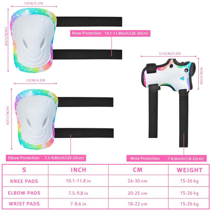 AuSletie 7 in 1 Kids Protective Gear Set for 3-8 Years, Kids Girls Knee Pads and Elbow Pads with Wrist Guards and Portable Mesh Bag for Skateboard, Roller Skating,Bicycle, Scooter, Cycling
