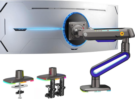 NB ERGONOMIC RGB Gaming Monitor-arm for Flat/Ultrawide/Curved Monitors 32 to 60 inch, Heavy Duty Stand Load up to 20 kg, VESA 75/100 mm Monitor-Mount G70-New