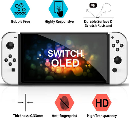 [4 Pack] daydayup Tempered Glass Screen Protector Compatible with Nintendo Switch OLED Model 2021 - with [Alignment Frame] Transparent HD Clear Screen Protector for Nintendo Switch OLED