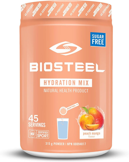 BioSteel Sports Hydration Mix, Great Tasting Hydration with Zero Sugar, and No Artificial Flavours or Preservatives, Peach Mango Flavour, 45 Servings per Tub