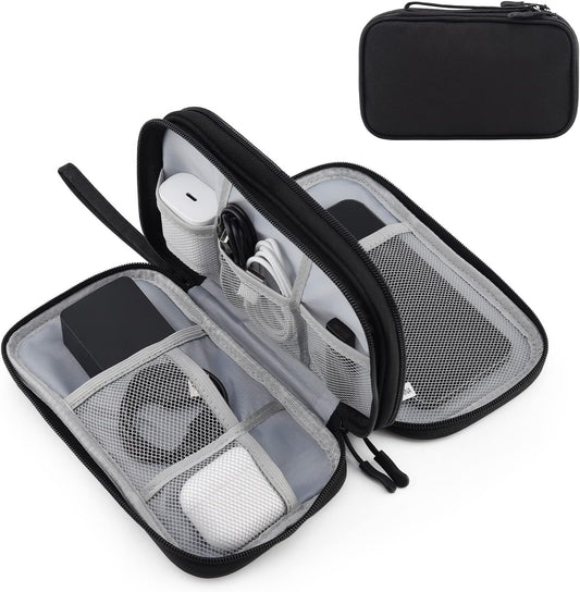 Portable Electronics Travel Organizer with Double Layer Design, Waterproof Electronic Organizer to Hold USB Flash Drive, Cords, Chargers, Phones, Earphones, Power Banks, Mouse, and SD Card Black