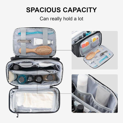 EVERFUN Travel Toiletry Bag for Men and Women Dopp Kit Wide Open Makeup Cosmetic Organizer Water-Resistant Shaving Bag for Toiletries Accessories (Black)