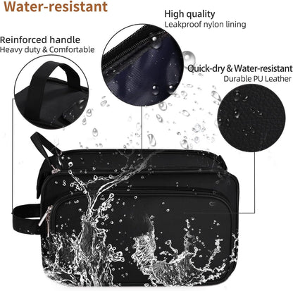 Buruis Large Toiletry Bag for Men & Women, PU Leather Travel Toiletry Organizer, Dopp Kit, Water-resistant, Black, XL, Toiletry Bag