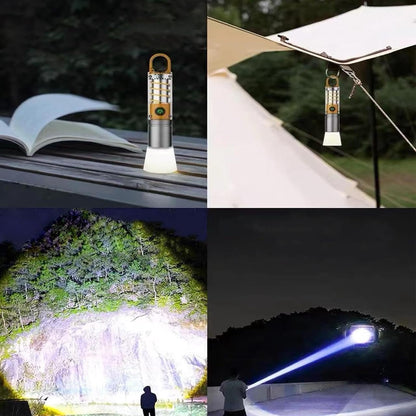 Clearhill LED Rechargeable Flashlight,Camping Light with Side Light,White Laser Beads,Super Bright Tactical Flashlight,6 Modes,Zoomable, Waterproof, for EDC,Camping Camping,Gift,Emergency