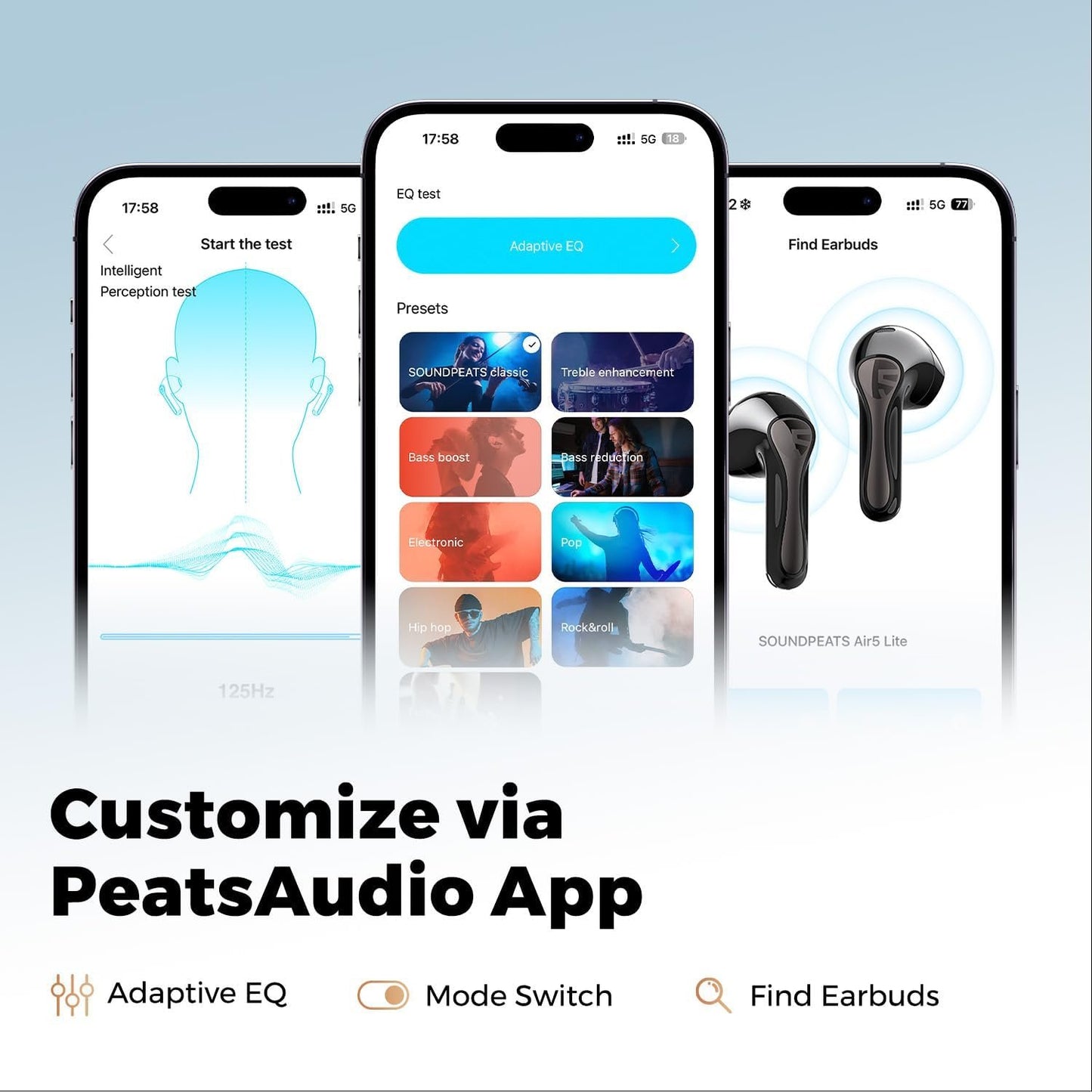 SoundPEATS Air5 Lite Wireless Earbuds with Hi-Res Audio, Bluetooth 5.4 Earphones, 13mm Drivers, LDAC Codec, Noise Cancelling Headphones for Calls, Stereo Sound, 30 Hrs, APP Control (Black) (Black)