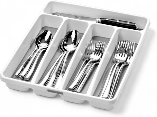Madesmart Classic 5-Compartment Plastic Silverware Tray for Drawers, Cutlery and Utensil Tray Kitchen Drawer Organizer, White