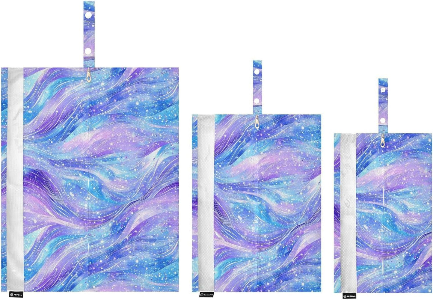 Purple Blue Galaxy Starry Waves 3pcs Travel Packing Storage Bags Collapsible Bags Organizer For Luggage Bag For Clothes Home Organization