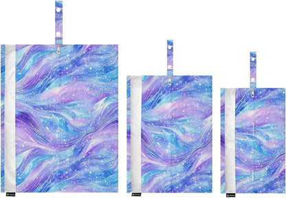 Purple Blue Galaxy Starry Waves 3pcs Travel Packing Storage Bags Collapsible Bags Organizer For Luggage Bag For Clothes Home Organization