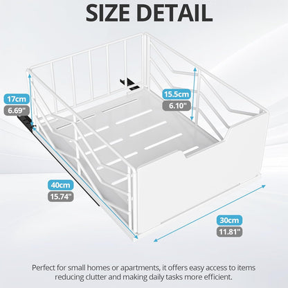 ZOINLIY Small Pull Out Organizer Basket - Smooth Sliding Cabinet Organizer, Heavy Duty Drawers Organizer for Cabinets, Slide Out Under Sink Organizer, 15.7" D x 11.8" W x 6.7" H (L - 2 Pack)