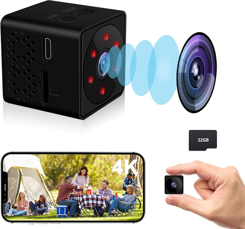 4K Spy Camera, UCOCARE WiFi or No WiFi Options Security Camera, Mini Camera with 32GB Memory Card, Wire-Free Portable, Smart Motion Detection, 150Â° Wide View Angle, Nanny Cam, Night Vision(Black)