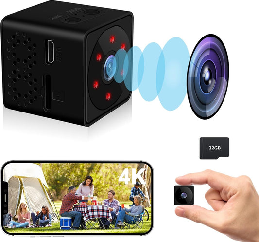 4K Spy Camera, UCOCARE WiFi or No WiFi Options Security Camera, Mini Camera with 32GB Memory Card, Wire-Free Portable, Smart Motion Detection, 150Â° Wide View Angle, Nanny Cam, Night Vision(Black)