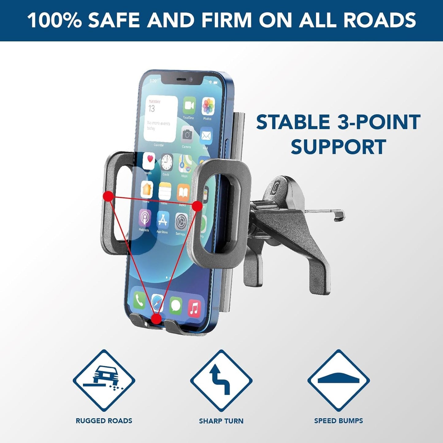 cellularline - Hug Fit - Smartphone holder for car - Attachment to the air vents - Universal Compatibility - Black