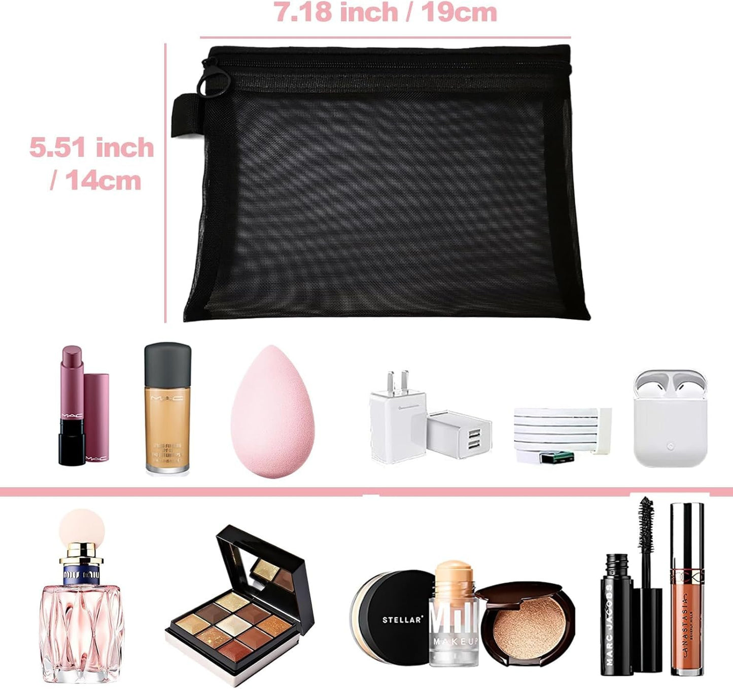 Gelapa Makeup Pouch, 4Pack Small Makeup Bag for Purse Tote, Clear Mesh Make Up Bag with Zipper, Travel Cosmetic Organizer Bags, Cute Pouch Bag Set, Cruise Ship Accessories for Women