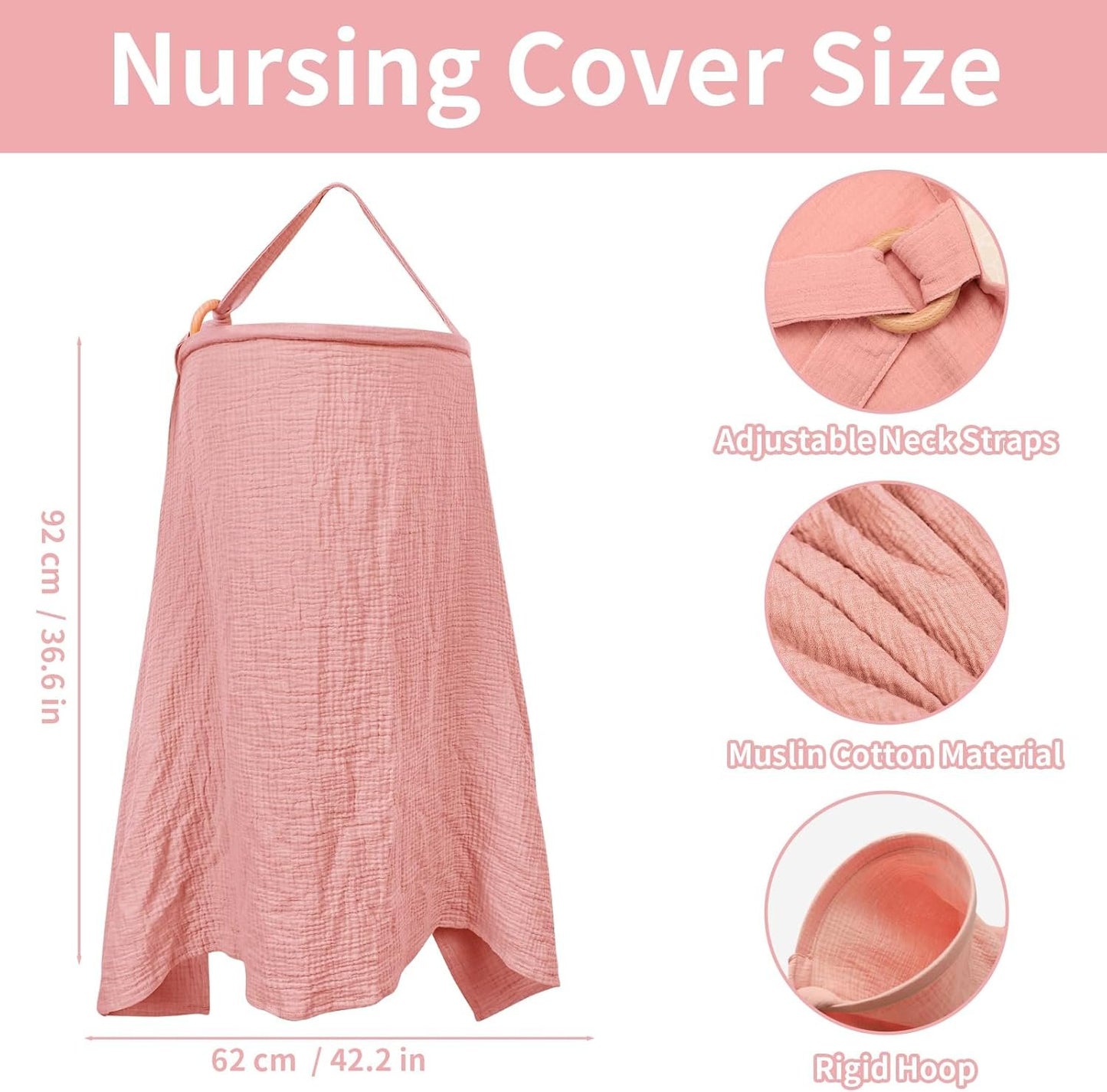 TANOFAR Privacy Nursing Cover for Breastfeeding, Multi-use Cotton Breast Feeding Cover for Mother Nursing Apron, Breathable Adjustable Muslin Baby Feeding Nursing Cover (Pink)