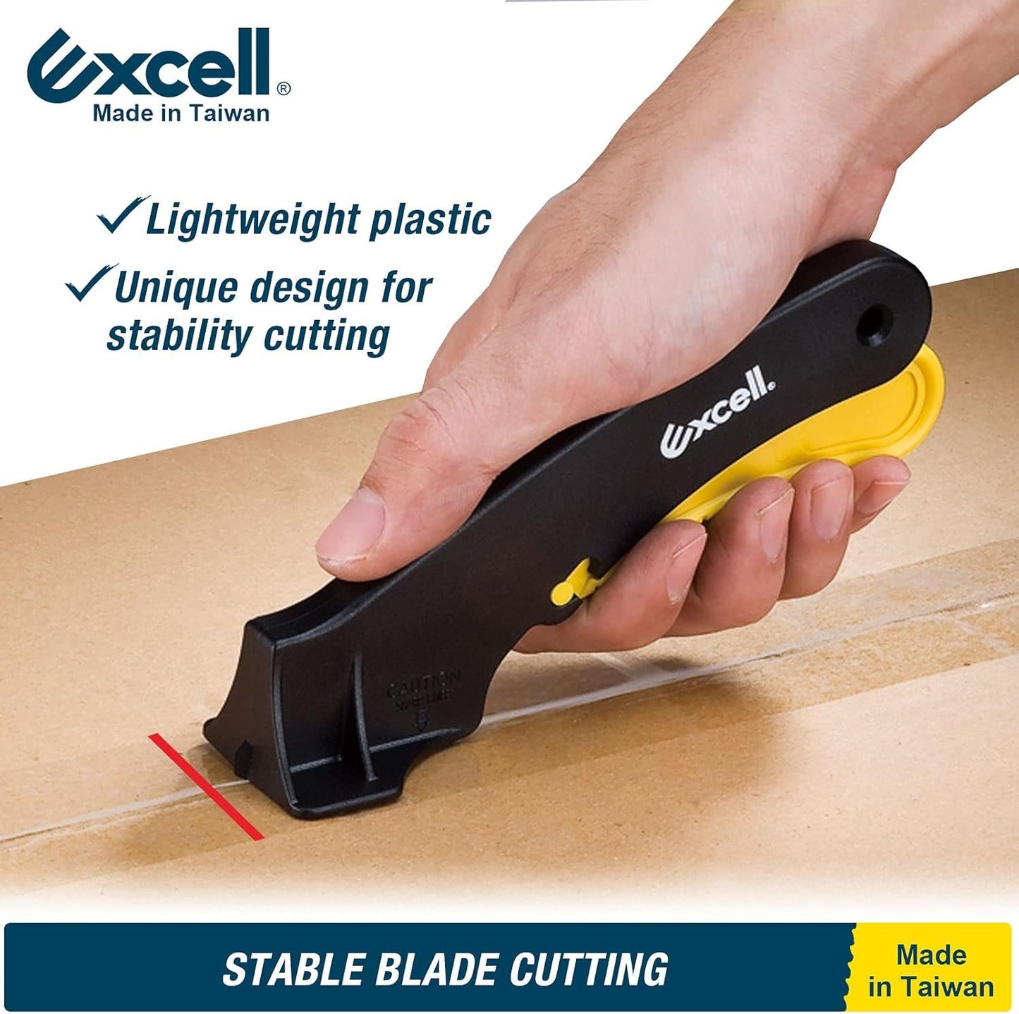 Excell ACTION STEADY-9 Utility Knife with Safety Lock, Box Opener Carton Opener, Heavy Duty Stability Lightweight Box Cutter with Replacement Blades - 3pcs (STEADY-9)