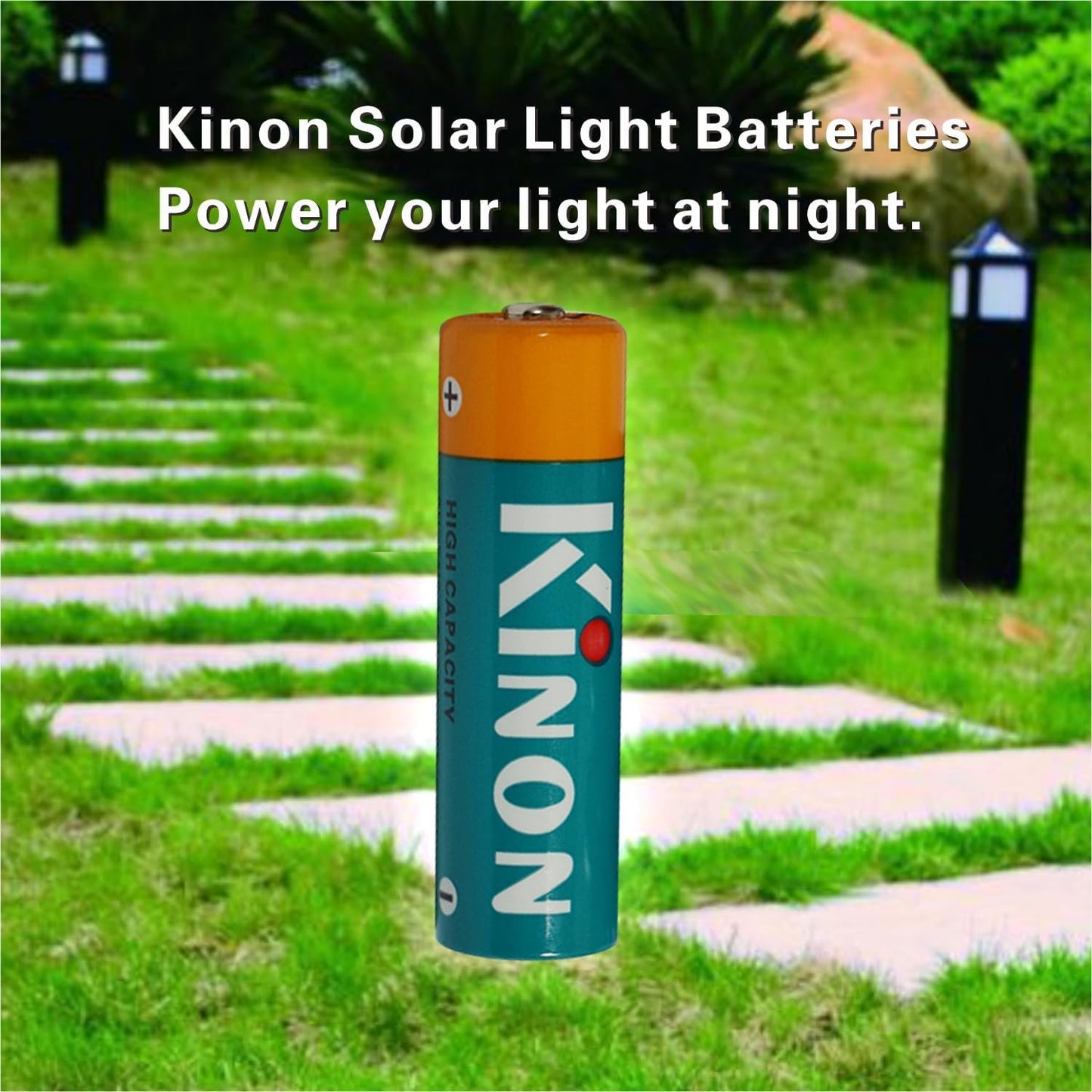 Kinon Double A Rechargeable Batteries 1.2V NiMH AA 1300mAh (12 Pieces) for Outdoor Solar Lamp Lawn Garden Lights Landscape Pathway Lights Backyard Porch and Patio Lights