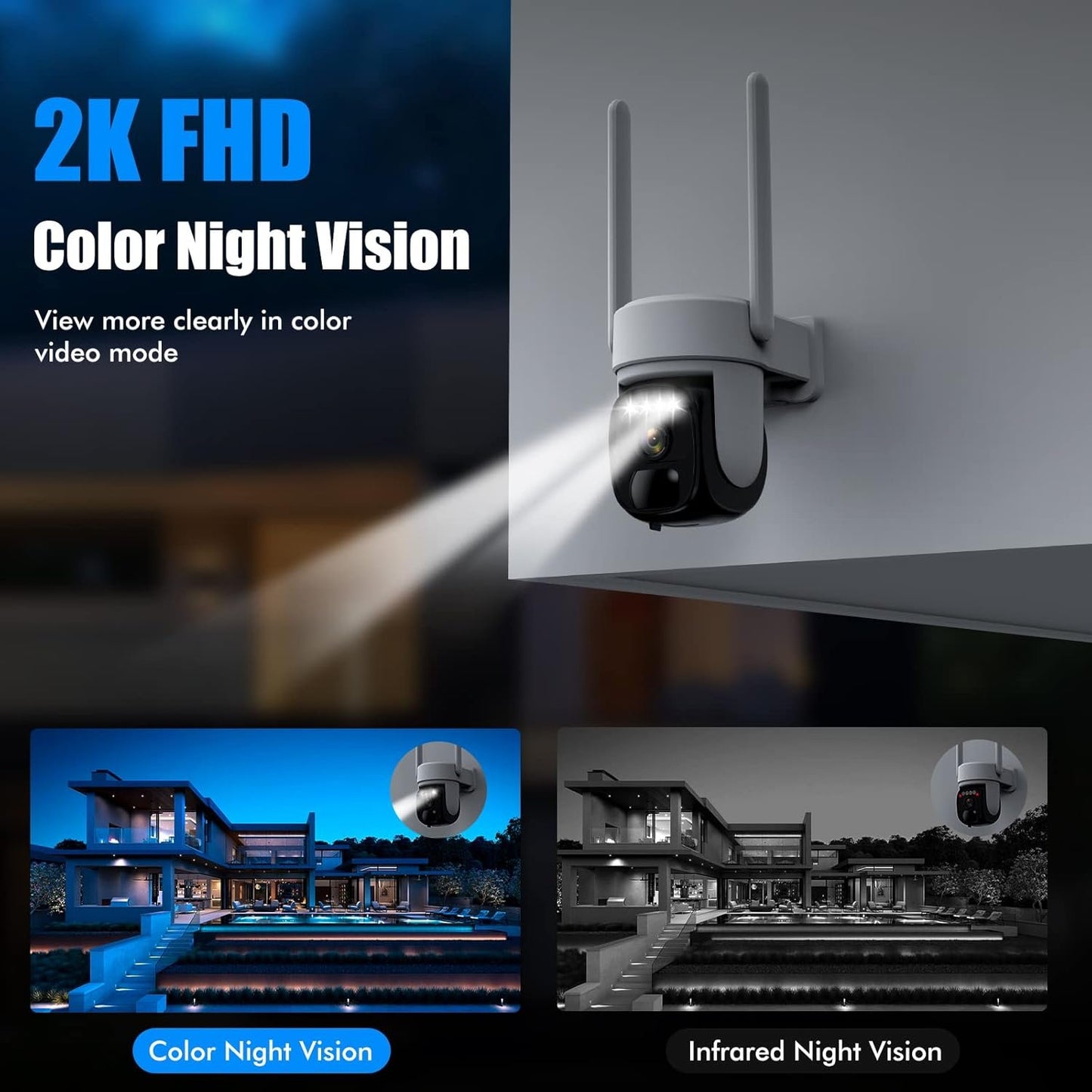 Hawkray Solar Security Cameras Wireless Outdoor ，2K 360° View Pan Tilt Low Power Consumption WiFi Security Cameras with AI Motion Detection, Two-Way Audio,Color Night Vision