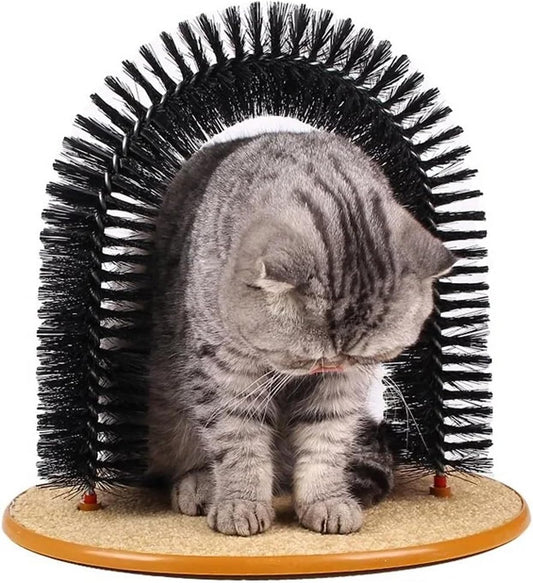 Cat Arch Grooming Brush, Kitten Back Scratcher, Pet Brush Station, Self-Massage Feature, Detachable for Cleaning, 36x29x35cm, Home Use for Feline Hygiene