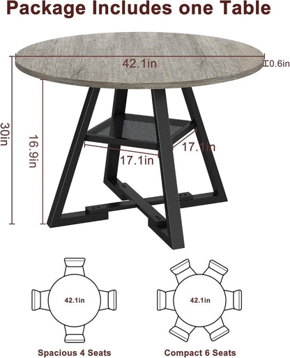 Jocoevol Round Dining Table for 4,Kitchen Dining Room Circle Dinner Pedestal Table,Space Saving Wood Kitchen & Dining Room Furniture, 42In,Grey