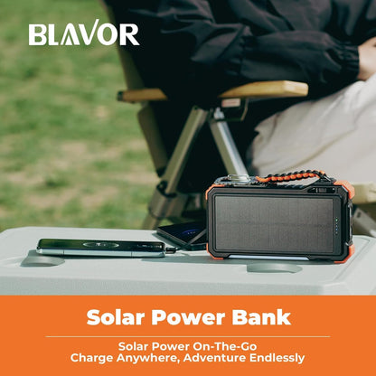 BLAVOR Solar Charger 20000mAh Built-in Cables, 20W Fast Charging Portable Power Bank with USB C, Camping Light, Flashlight, Battery Pack for iPhone 16 15 14 13 12 11, iPad, Samsung, Apple Watch