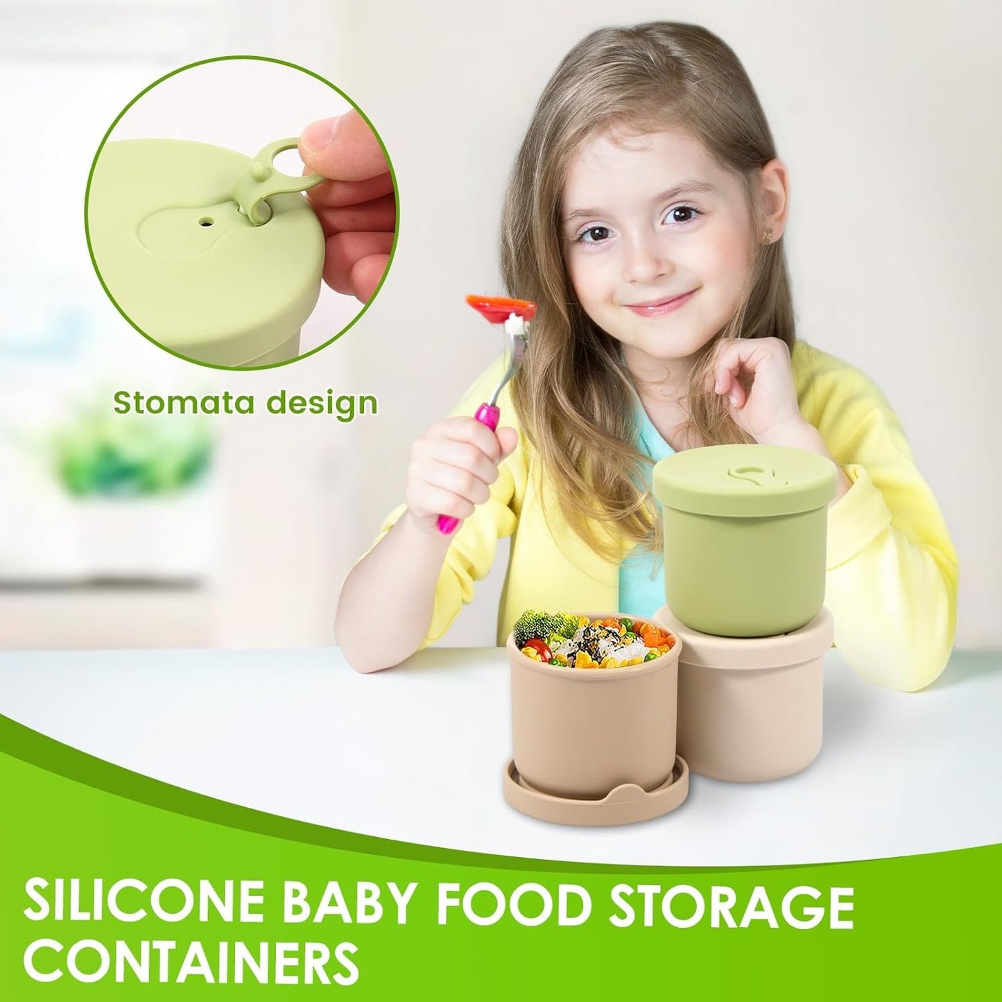 3 Pack Silicone Food Storage Containers, 8.5 OZ Baby Food Storage Jars with Airtight Lids, Leak Proof Snack Fruits Containers, Heat Resistant Meal Prep Container Set Food Box for Infants Kids