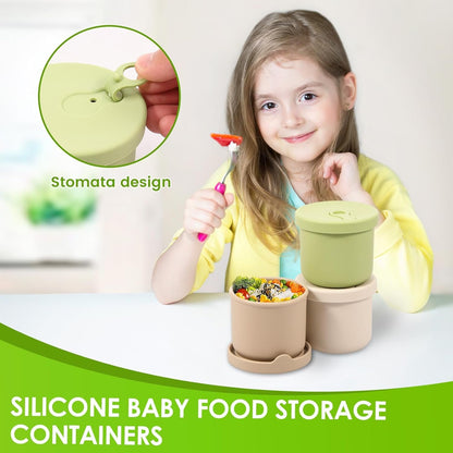 3 Pack Silicone Food Storage Containers, 8.5 OZ Baby Food Storage Jars with Airtight Lids, Leak Proof Snack Fruits Containers, Heat Resistant Meal Prep Container Set Food Box for Infants Kids