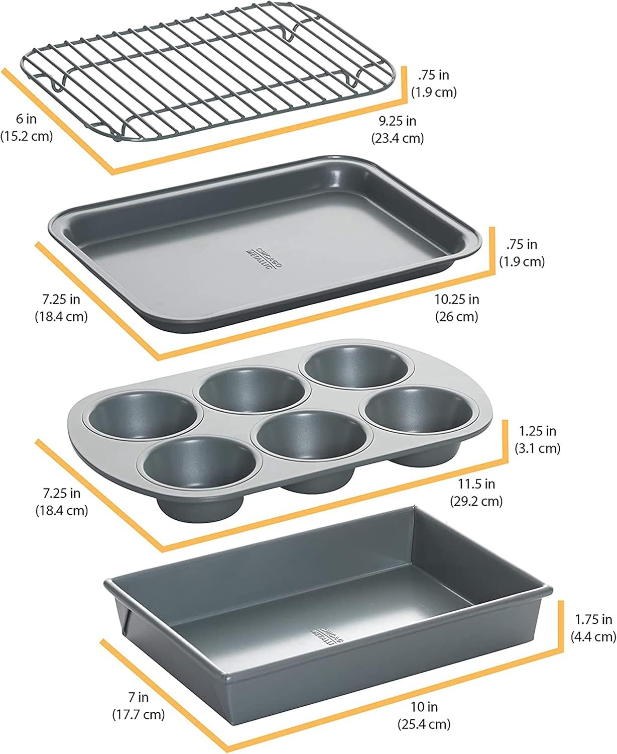 Chicago Metallic 8044 Non-Stick Toaster Oven Set, 4-Piece