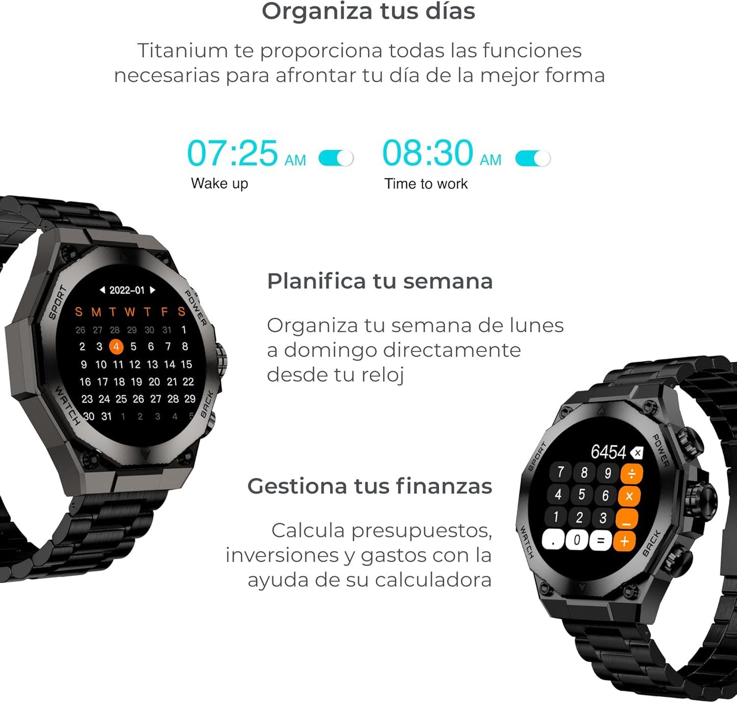 KSIX Titanium Smart Watch for Men, Sports Watch, Calls and Notifications, Steel and Silicone Strap, AMOLED Display, Health and Sports Monitor, Voice Assistant, Autonomy 7 Days, Black, black, Standard