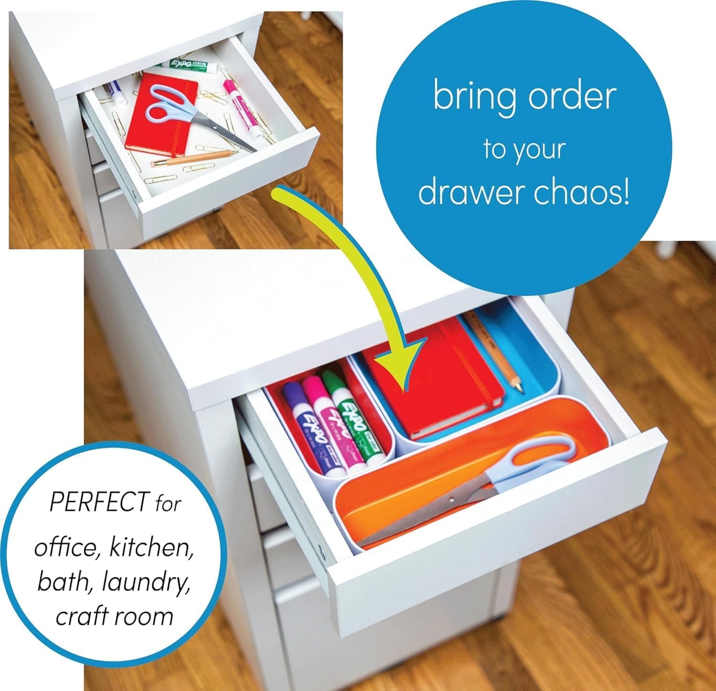 Three by Three Seattle 3 Piece Metal Stacking Bins + Drawer Organizers Set: Elevate Your Desk Organization with Playful Stackable Metal Organizers: Fun, Functional, and Stylish (Sky Blue)