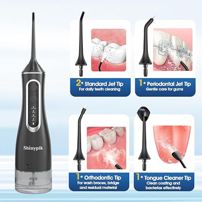 Electric Water Flosser Pick - 320ML Larger Tank 4 Modes Cordless Portable Oral Irrigator,IPX7 Waterproof Dental Flosser,Professional Water Teeth Cleaner Picks for Home Travel (Black)