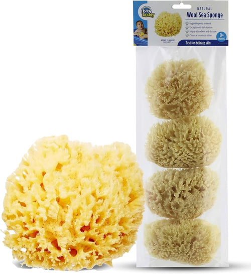 Baby Buddy Natural Baby Bath Sponge 4â€ Ultra Soft Premium Sea Wool Sponge Soft on Babyâ€™s Tender Skin, Biodegradable, Hypoallergenic, Absorbent Natural Sea Sponge, 4 Pack, Brown