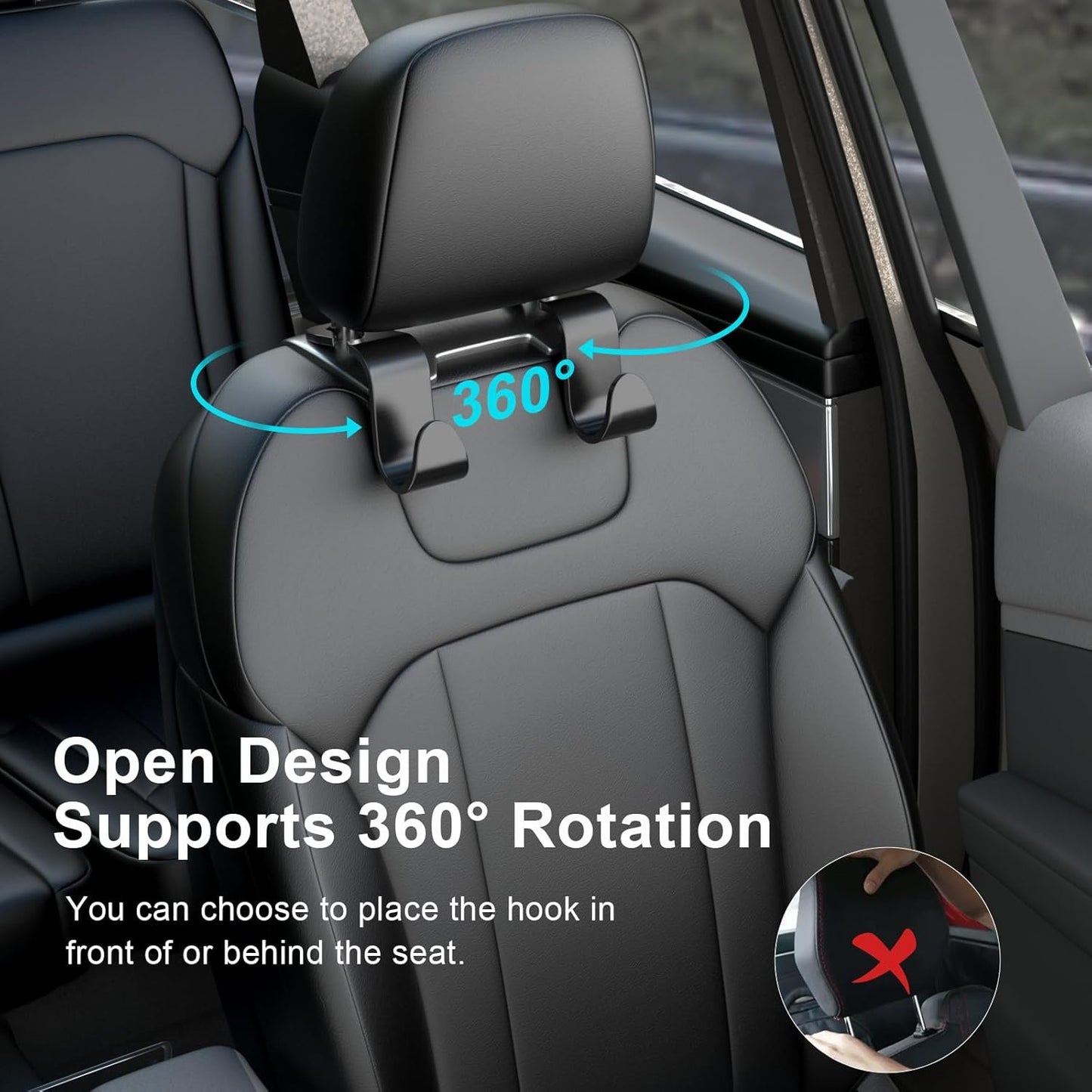 SUTOUG Car Seat Back Hook, Car Interior Accessories, 4 Pack Black Plastic Hooks Suitable for Bags, Shopping Bags, Clothes, Portable Tool Box
