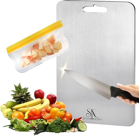 Stainless Steel Cutting Board (15x11')- Double Sided for Meat & Meal Prep, Dishwasher Safe, Non Slip