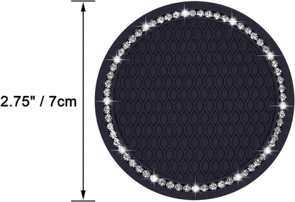 Bling Car Coasters, Wisdompro 4 Pack PVC Car Cup Holder Insert Coaster - Anti Slip Universal Vehicle Interior Accessories Crystal Glitter Cup Mats for Women and Men(2.75" Diameter, Black)