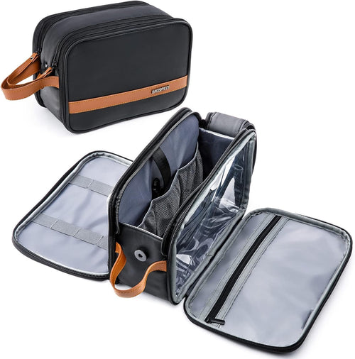 BAGSPRITE Toiletry Bag for Men, Women Travel Bag with Hanging Hook, Water-resistant Makeup Cosmetic Bag Shaving Kit Organizer, Bathroom Bag for Traveling, Black Brown, â… - Medium